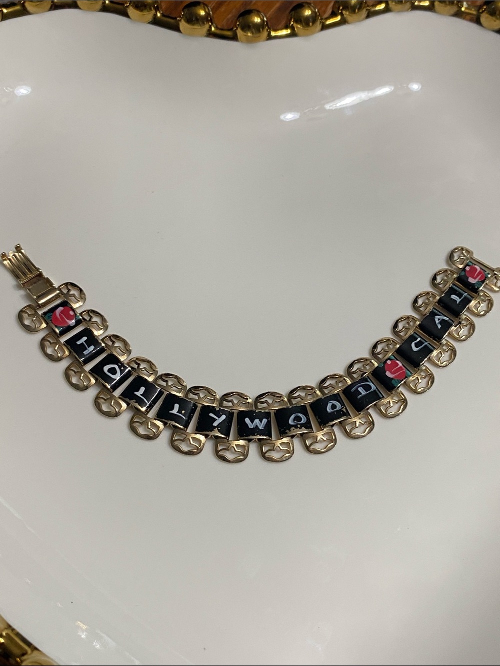 VTG Hollywood Cali Enamel Letter Link Bracelet with Black and Red Accents